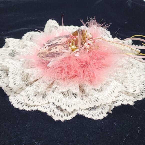 Hand Made Shabby Chic Lace & Feather Musical Angel Wall Hanging Victorian Style - Picture 6 of 8